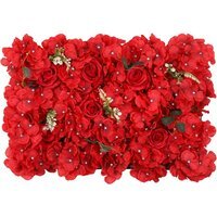 Artificial Flowers Wall Panels - Red with Green Leaves