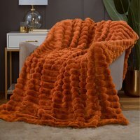 Chunky Ribbed Plush Throw Blanket Ultra-Soft and Cozy (150 x 200 cm) - Burnt Orange