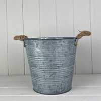 Grey Textured Ribbed Zinc Bucket with Hessian Ears - Grey