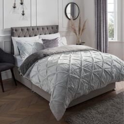 Luxurious Rouched Faux Fur Fleece Duvet Cover with Pillowcases - Grey / Single - thumbnail 2