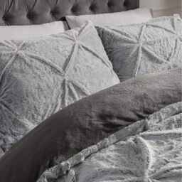 Luxurious Rouched Faux Fur Fleece Duvet Cover with Pillowcases - Grey / Single - thumbnail 4