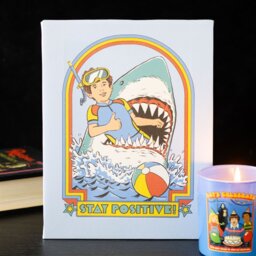 Stay Positive Canvas Plaque by Steven Rhodes - 19x25cm Retro Wall Art - Blue - thumbnail 2