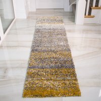 Super Soft Feel Mottled Striped Shaggy Area Rug - Ochre / 240cm x 60cm - thumbnail 1