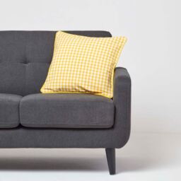 Cotton Gingham Check Cushion Cover - Yellow / 45cm - thumbnail 2