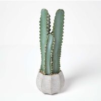 Homescapes Hylcocereus Artificial Cactus In Decorative Stone Pot, 49 cm Tall - Green - thumbnail 1