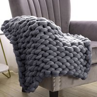 Home Wool Chunky Hand-Woven Blanket Throw - Grey - image 1