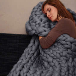 Home Wool Chunky Hand-Woven Blanket Throw - Grey - thumbnail 3