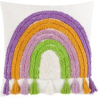 Rainbow Tassels Tufted Cushion - White / Polyester - image 1