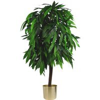 Large Artificial Mango Tree Plant Metal Planter - Green / 70cm
