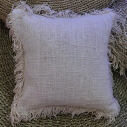 Linen Cushion Cover with Fringe Soft, Durable, Stylish Decor - White - thumbnail 3