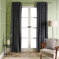 OHS Ribbed Fleece Thermal Eyelet Curtains - Charcoal / 37cm
