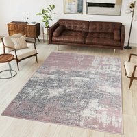 Blush Pink Grey Distressed Abstract Living Room Rug - Blush Pink / 170 x 120cm - image 1