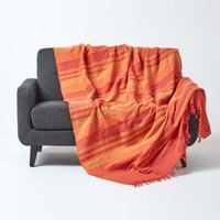 Cotton Morocco Striped Terracotta Throw - Terracotta / 255 x 360 cm