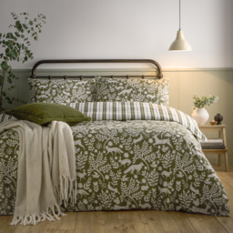 Skandi Woodland Brushed Cotton Duvet Cover Set - Thyme Green / Double - thumbnail 4