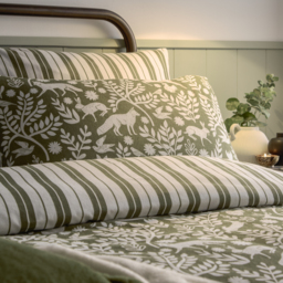 Skandi Woodland Brushed Cotton Duvet Cover Set - Thyme Green / Double - thumbnail 2