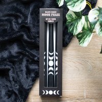 Set of 3 Black Magic Taper Candles - Moon Phase