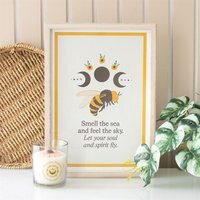 Summer Solstice Bee Wall Art Print With Inspirational Quote - White - thumbnail 1