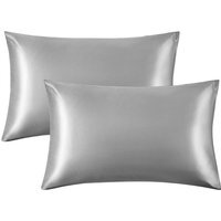 Silk Satin Pillowcase Pair - Silver - thumbnail 1