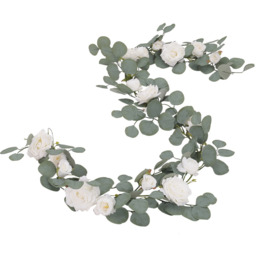 Artificial Vine Garland Eucalyptus Leaves Rose Flower Cirrus Hanging Wall Decor - Green - thumbnail 3