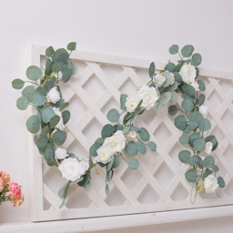 Artificial Vine Garland Eucalyptus Leaves Rose Flower Cirrus Hanging Wall Decor - Green - thumbnail 2