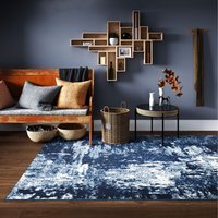 Distressed Abstract Living Room Rug - Navy / 280 x 190cm - thumbnail 1