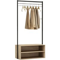 Coat Rack Stand With 2 Storage Shelves Hallway Furniture - Oak - thumbnail 1