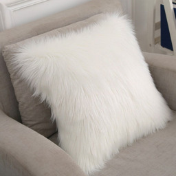 Square Fluffy Faux Fur Cushion Cover 50*50cm - White - thumbnail 3