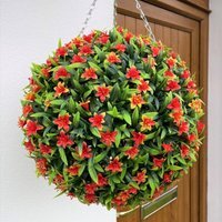 Best Artificial 38cm Orange Lily Hanging Basket Flower Topiary Ball - Orange - image 1