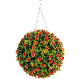 Best Artificial 38cm Orange Lily Hanging Basket Flower Topiary Ball - Orange - thumbnail 2