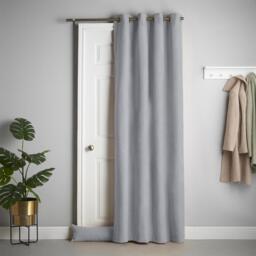 Velvet Chenille Thermal Fleece Lined Ring Top Door Curtain - Silver - thumbnail 2