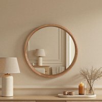 Round Solid Oak Wall Mirror - Neutral