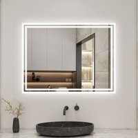 Illuminated Bathroom Mirror with Double Border Lights - White / 80cm - image 1