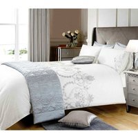Ingram Luxury Percale Embroider Damask Duvet Cover and Pillowcase Set - White