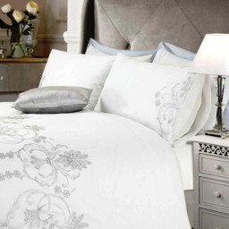 Ingram Luxury Percale Embroider Damask Duvet Cover and Pillowcase Set - White - thumbnail 2