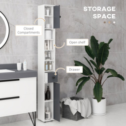 kleankin 180cm Tall Slim Bathroom Cabinet - Grey - thumbnail 4