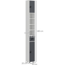 kleankin 180cm Tall Slim Bathroom Cabinet - Grey - thumbnail 3