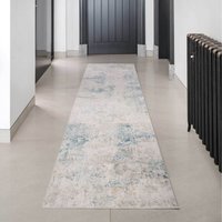 Distressed Abstract Geo Motif Living Area Rug - Blue / 240 x 70cm - thumbnail 1