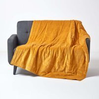Homescapes Velvet Quilted Throw with Stitch - Mustard / 150cm