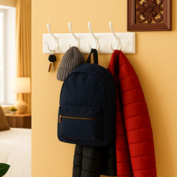 Wall Mounted 4 Coat Hooks In White MDF - White - thumbnail 4