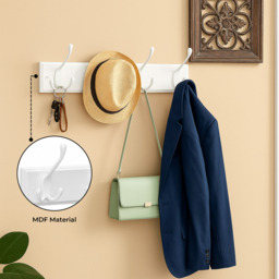 Wall Mounted 4 Coat Hooks In White MDF - White - thumbnail 3