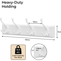 Wall Mounted 4 Coat Hooks In White MDF - White - thumbnail 5