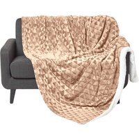 Homescapes Geometric Triangle Velvet Throw - Light Brown / 200cm - thumbnail 1