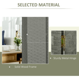 HOMCOM 4-Panel Folding Wall Divider Room Wave Fibre Privacy Screen Panels - Grey - thumbnail 4