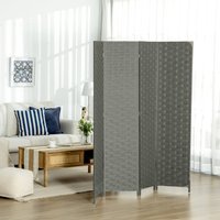 HOMCOM 4-Panel Folding Wall Divider Room Wave Fibre Privacy Screen Panels - Grey - thumbnail 1