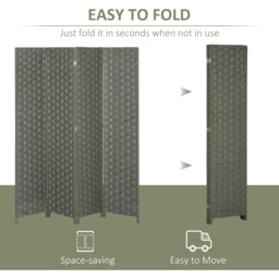 HOMCOM 4-Panel Folding Wall Divider Room Wave Fibre Privacy Screen Panels - Grey - thumbnail 3