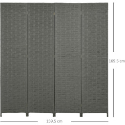 HOMCOM 4-Panel Folding Wall Divider Room Wave Fibre Privacy Screen Panels - Grey - thumbnail 2