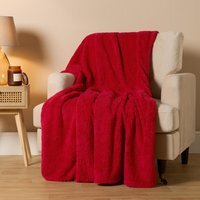 Soft Plain Teddy Fleece Throw - Red / 240cm - image 1