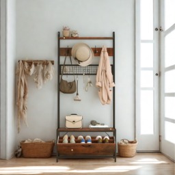 Industrial Entryway Hall Tree Coat Rack Stand With Shoe Storage and 10 Hooks - Rustic Brown - thumbnail 5