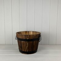 Rustic Brown Wooden Barrel with 2 Metal Bands and handles - Brown