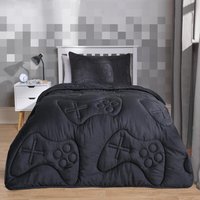 OHS Coverless Gaming Quilted 7.5 Tog Duvet Set - Black / 2.23kg